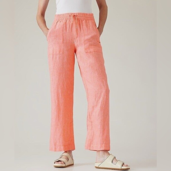 Athleta Retreat Linen Wide Leg Pant Sunset Glow size 8 Summer Beach - Picture 1 of 11